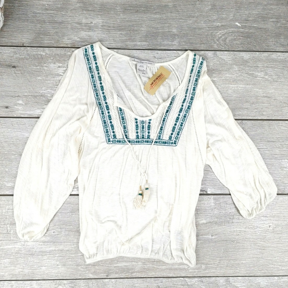 NWT American Rag Egret Combo Cream Peasant Blouse - Picture 2 of 6